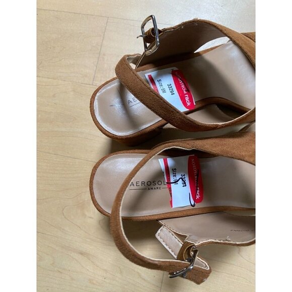 AEROSOLES "Emmex" tan faux suede block heel ankle strap Women NEW sandal - Picture 4 of 9